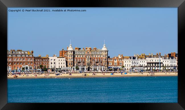 Weymouth Seafront Hotels and Beach Dorset Framed Print by Pearl Bucknall