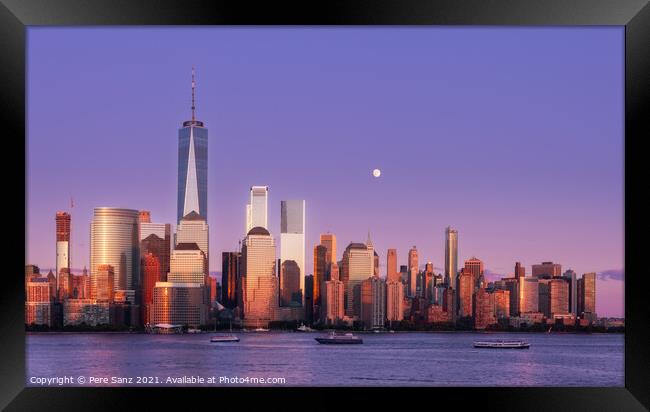 Full Moon Rising Over Lower Manhattan at Sunset Framed Print by Pere Sanz