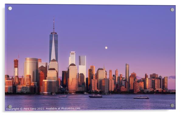 Full Moon Rising Over Lower Manhattan at Sunset Acrylic by Pere Sanz
