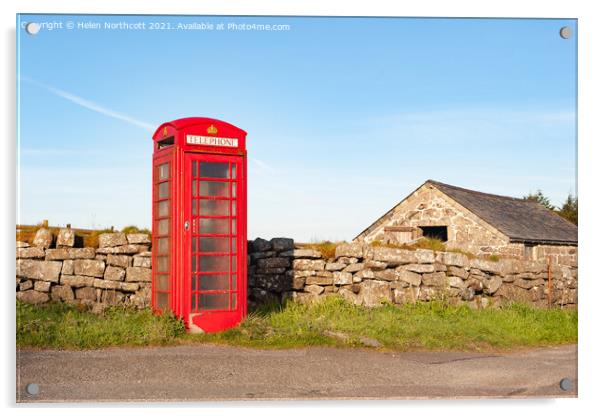 Rundlestone Red Telephone Box Dartmoor Acrylic by Helen Northcott