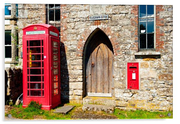 Belstone Red Telephone Box Dartmoor Acrylic by Helen Northcott
