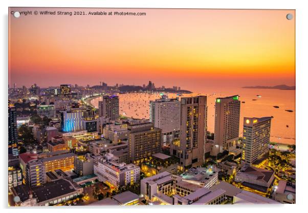 the cityscape of Pattaya Thailand Asia  in the evening	 Acrylic by Wilfried Strang