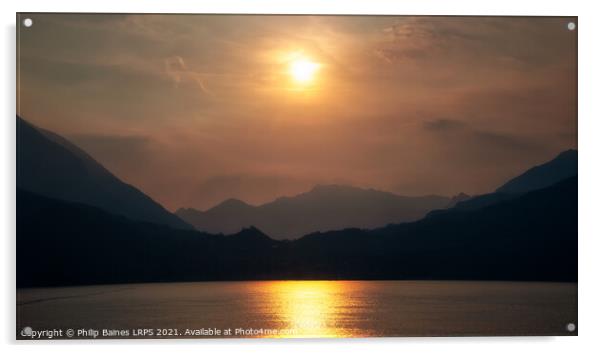 Lake Como Sunset Acrylic by Philip Baines