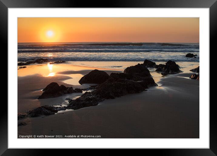 Sunset and rocks Croyde Bay Devon Framed Mounted Print by Keith Bowser