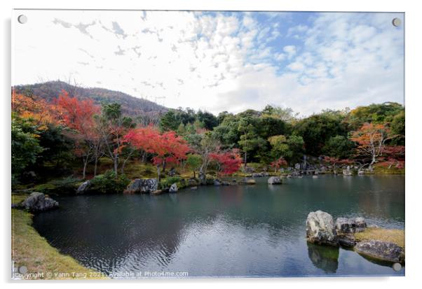 Colorful autumn park and pond in Tenryuji temple garden at Kyoto Acrylic by Yann Tang