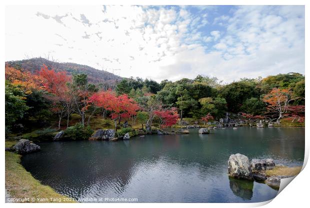 Colorful autumn park and pond in Tenryuji temple garden at Kyoto Print by Yann Tang
