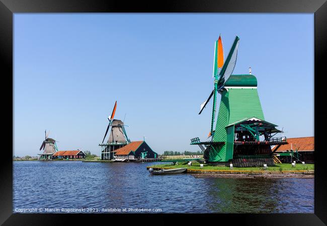 Dutch windmills at Zaanse Schans in Netherlands Framed Print by Marcin Rogozinski