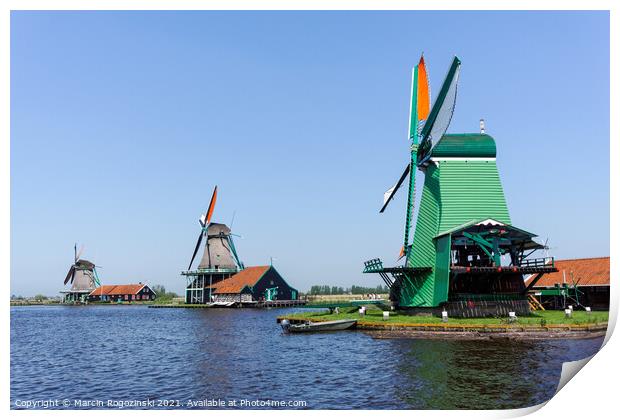 Dutch windmills at Zaanse Schans in Netherlands Print by Marcin Rogozinski