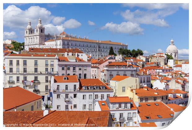 Lisbon Portugal View of the Alfama District Print by Marcin Rogozinski