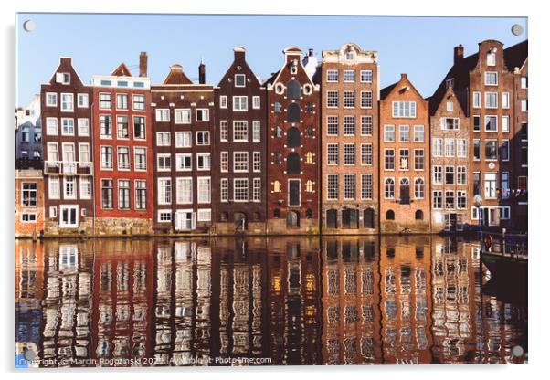 Traditional Dutch buildings at Damrak in Amsterdam Netherlands Acrylic by Marcin Rogozinski