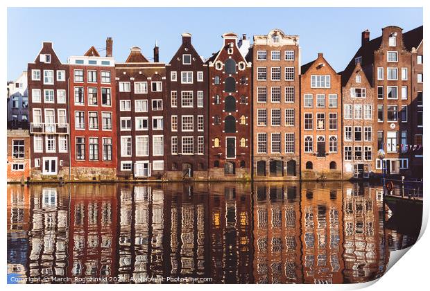 Traditional Dutch buildings at Damrak in Amsterdam Netherlands Print by Marcin Rogozinski