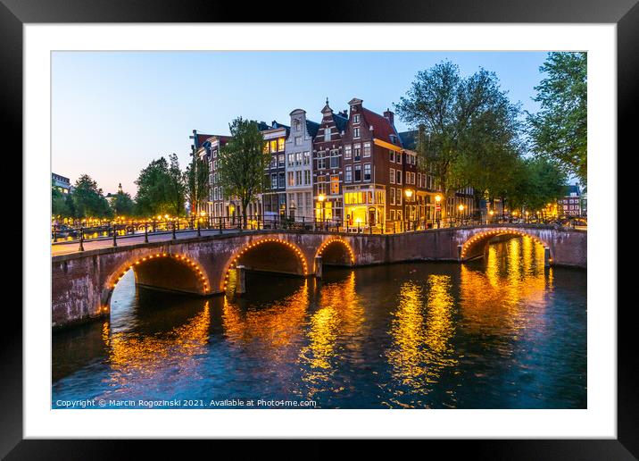 Dutch townhouses at Keizersgracht canal in Amsterdam Netherlands Framed Mounted Print by Marcin Rogozinski