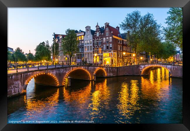 Dutch townhouses at Keizersgracht canal in Amsterdam Netherlands Framed Print by Marcin Rogozinski