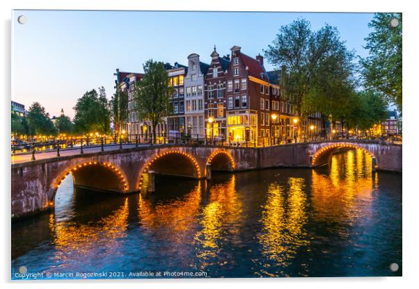 Dutch townhouses at Keizersgracht canal in Amsterdam Netherlands Acrylic by Marcin Rogozinski