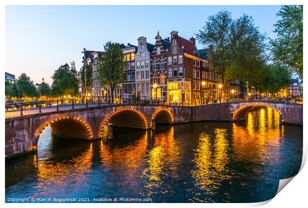 Dutch townhouses at Keizersgracht canal in Amsterdam Netherlands Print by Marcin Rogozinski