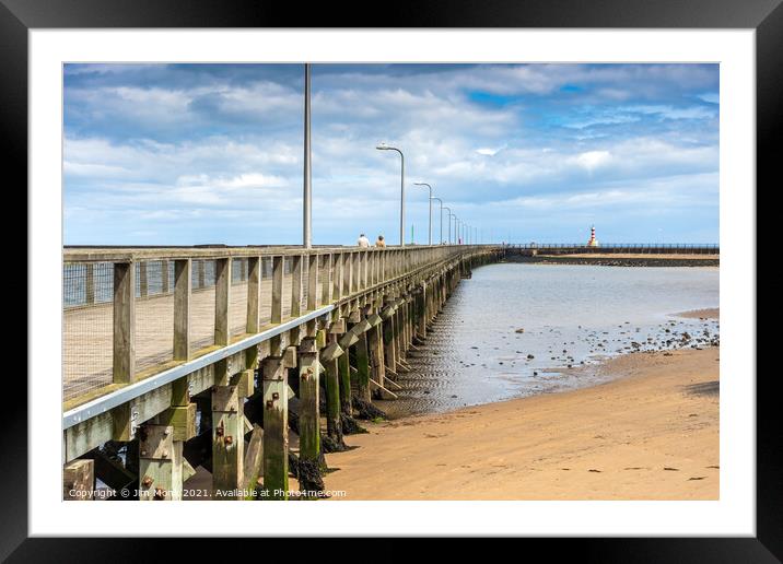 Amble pier and lighthouse Framed Mounted Print by Jim Monk