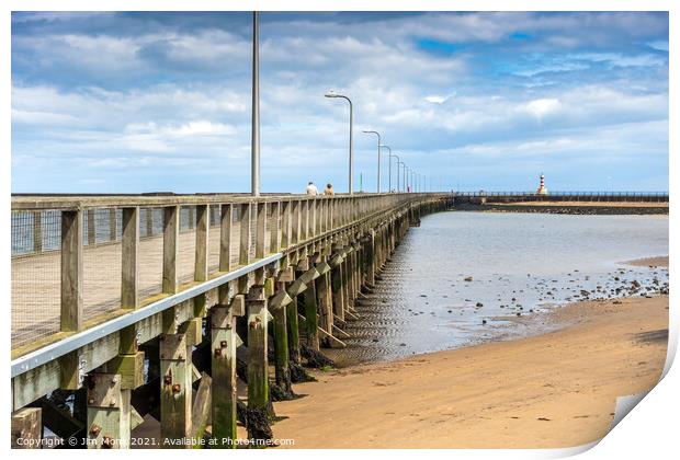 Amble pier and lighthouse Print by Jim Monk
