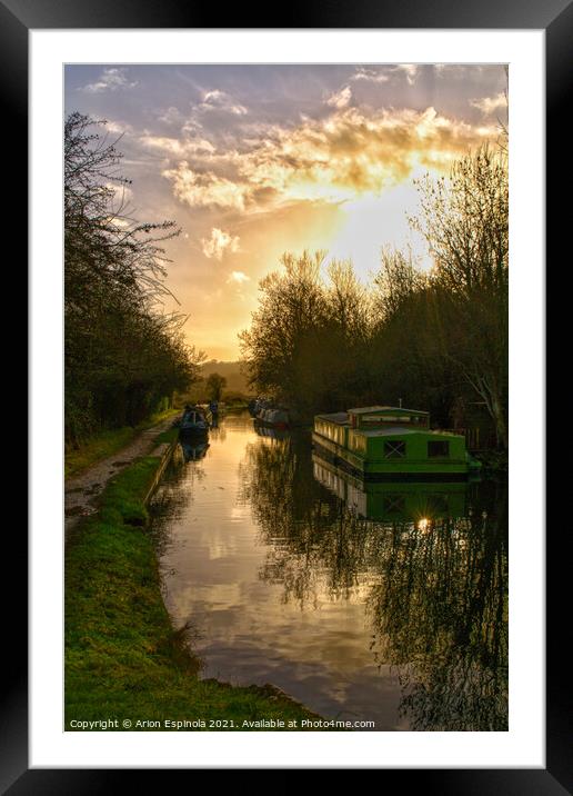 Sunset at the canal, Wiltshire,England  Framed Mounted Print by Arion Espinola