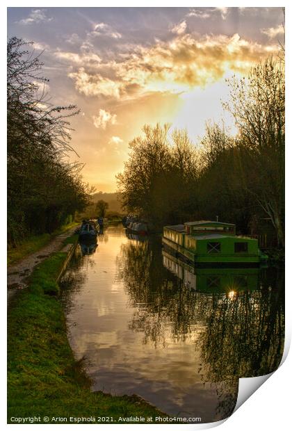Sunset at the canal, Wiltshire,England  Print by Arion Espinola