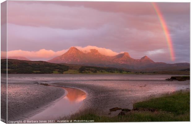 Ben Loyal Sunset and Rainbow Scotland Canvas Print by Barbara Jones
