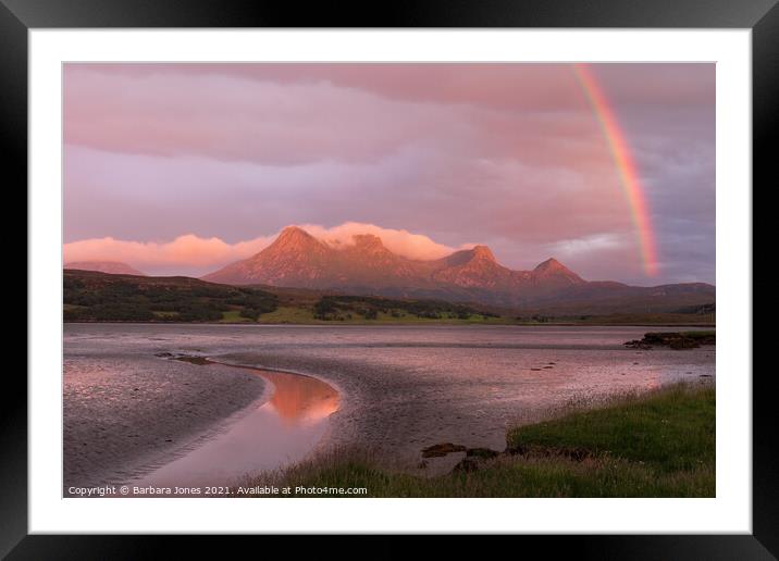 Ben Loyal Sunset and Rainbow Scotland Framed Mounted Print by Barbara Jones