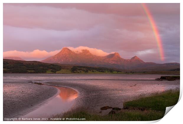Ben Loyal Sunset and Rainbow Scotland Print by Barbara Jones