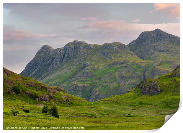 Langdale Pikes at sunrise Print by Alan Dunnett