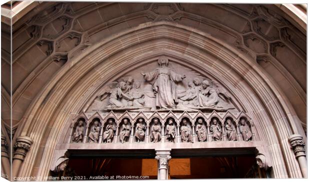 Christ Ascending Heaven Trinity Church Door New York City Outsid Canvas Print by William Perry