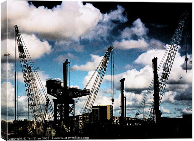 Cranes on the Clyde Canvas Print by Tim Shaw