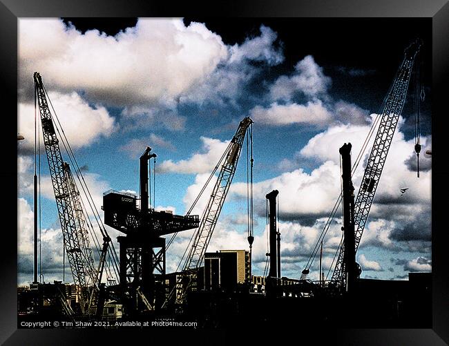 Cranes on the Clyde Framed Print by Tim Shaw