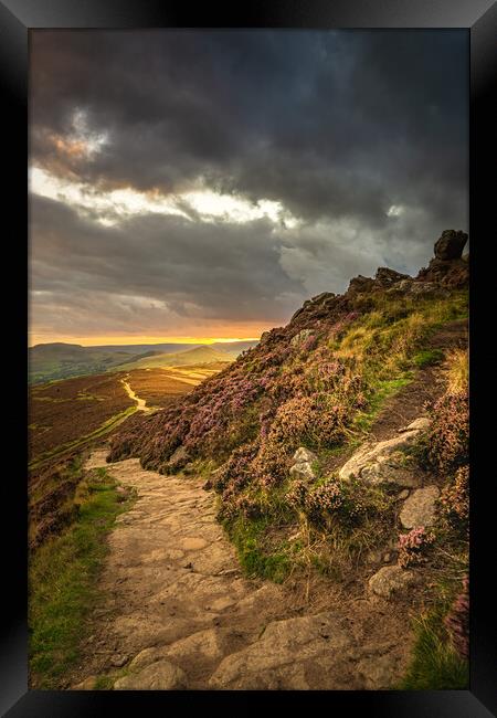 Path to mystical Sunset at Win Hill in Peak Distri Framed Print by Slawek Zabron
