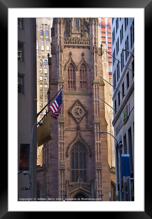 Trinity Church New York City Outside from Wall Street Framed Mounted Print by William Perry