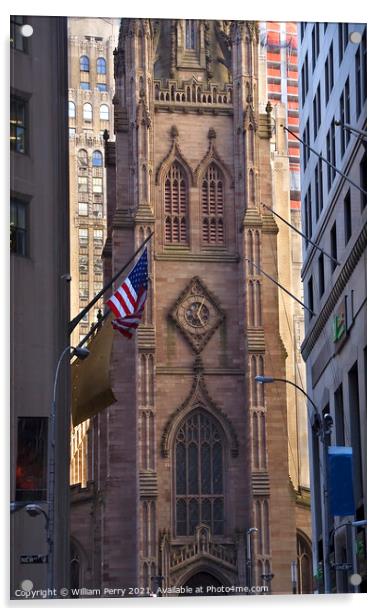 Trinity Church New York City Outside from Wall Street Acrylic by William Perry