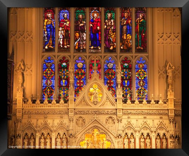 Trinity Church New York City Inside Stained Glass Altar Close Up Framed Print by William Perry