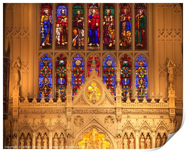 Trinity Church New York City Inside Stained Glass Altar Close Up Print by William Perry
