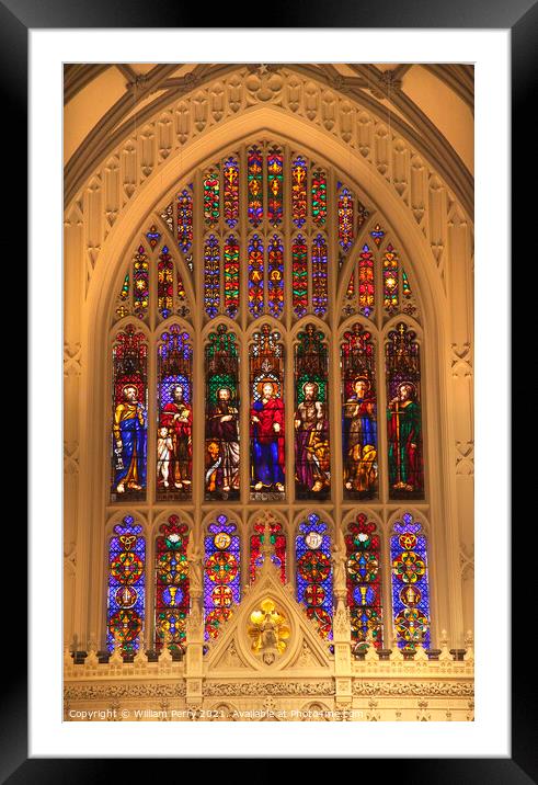 Trinity Church New York City Inside Stained Glass Framed Mounted Print by William Perry