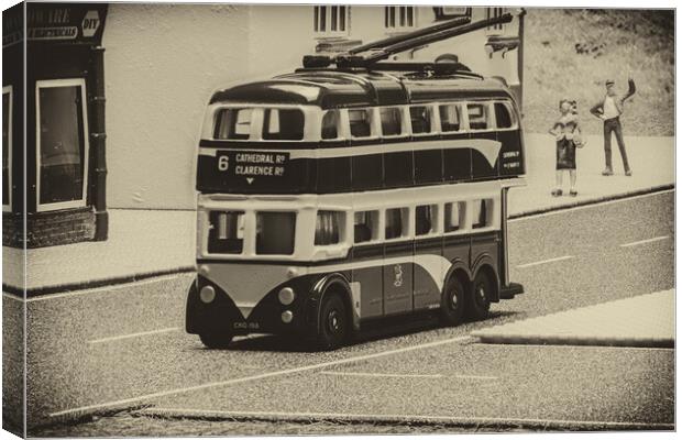 Catch The Trolley Bus B&W Canvas Print by Steve Purnell