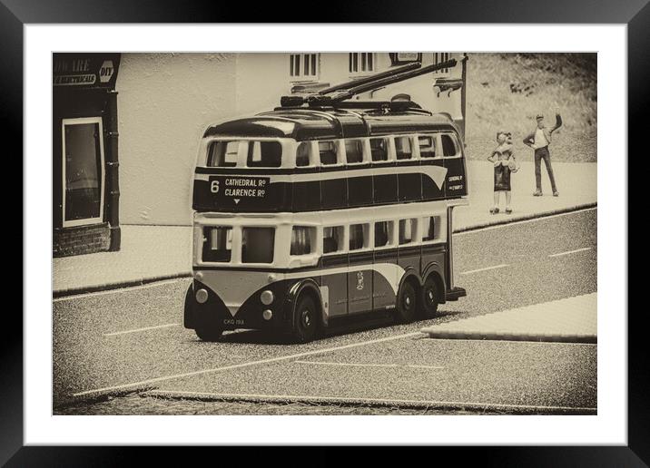 Catch The Trolley Bus B&W Framed Mounted Print by Steve Purnell