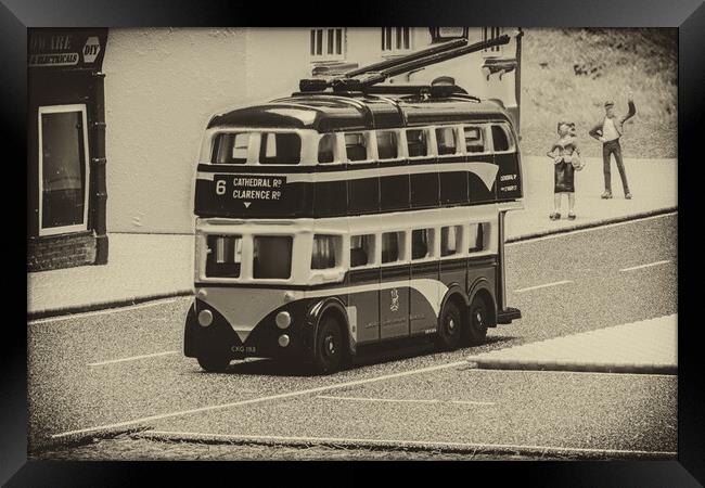 Catch The Trolley Bus B&W Framed Print by Steve Purnell