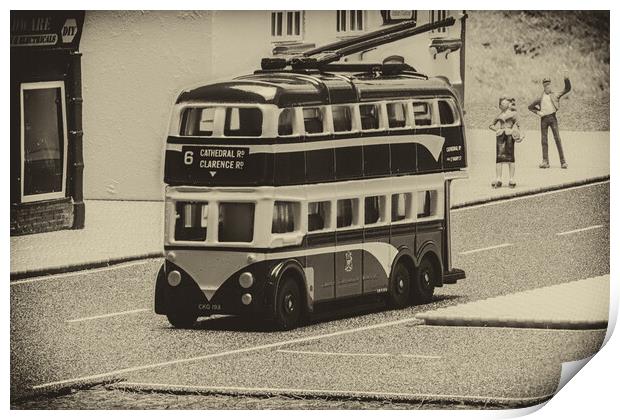 Catch The Trolley Bus B&W Print by Steve Purnell
