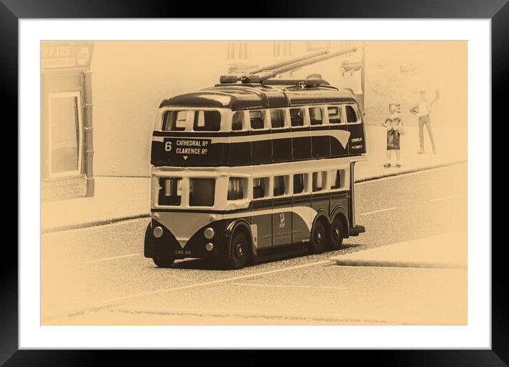 Catch The Trolley Bus Sepia Framed Mounted Print by Steve Purnell