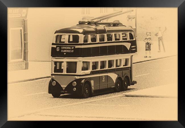 Catch The Trolley Bus Sepia Framed Print by Steve Purnell