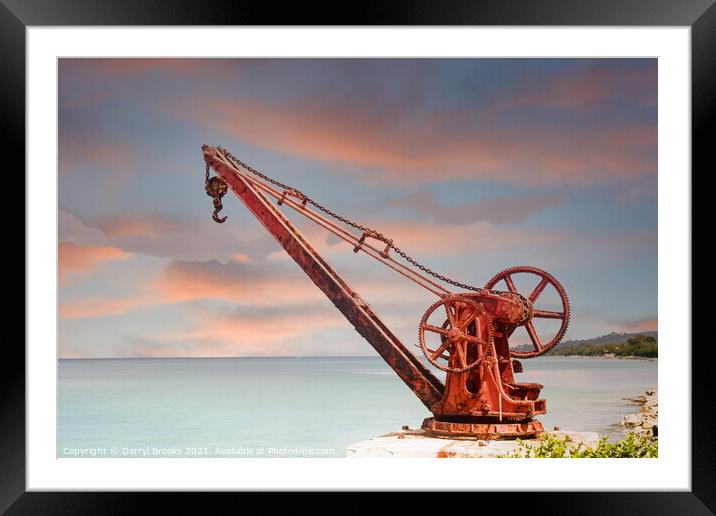 Old Red Rusty Crane on Shore at Dusk Framed Mounted Print by Darryl Brooks