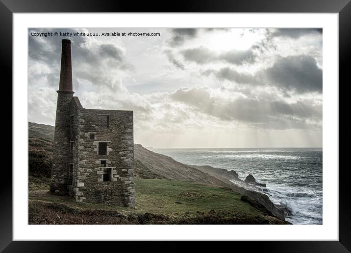 Old tin mine, engine house Wheal Prosper Rinsey co Framed Mounted Print by kathy white