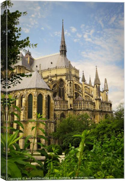 Cathedral in  Reims Canvas Print by Ann Biddlecombe