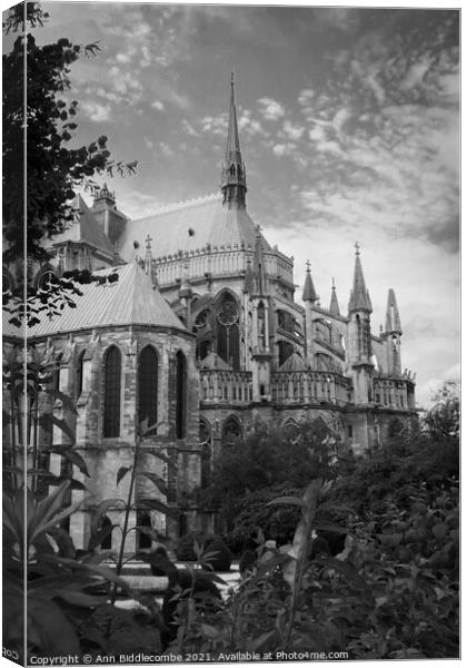Cathedral in Reims in monochrome Canvas Print by Ann Biddlecombe