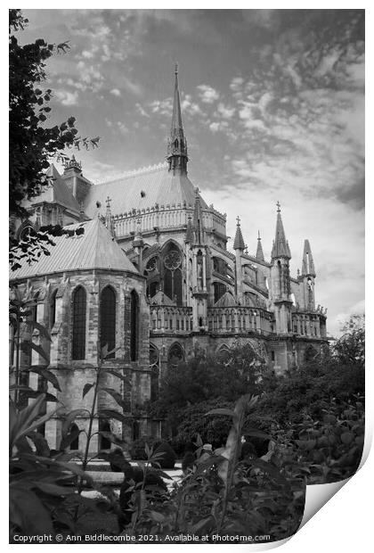 Cathedral in Reims in monochrome Print by Ann Biddlecombe