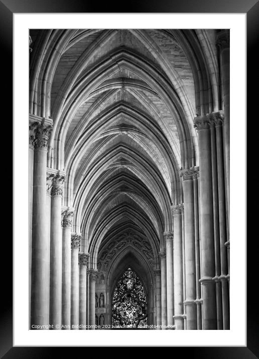 Inside cathedral at Reims in monochrome Framed Mounted Print by Ann Biddlecombe