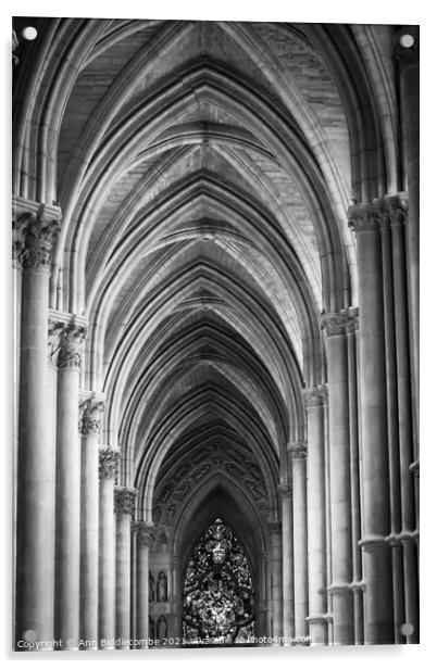 Inside cathedral at Reims in monochrome Acrylic by Ann Biddlecombe