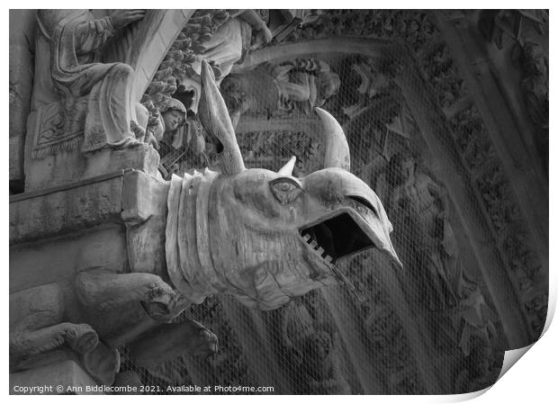 Rino gargoyle at Riems Notre Dame in monochrome Print by Ann Biddlecombe